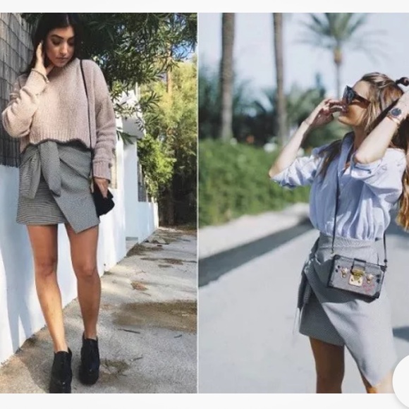 Zara Black White Houndstooth Plaid Ruched Wrap Asymmetrical Mini Skirt - XS - Picture 16 of 16